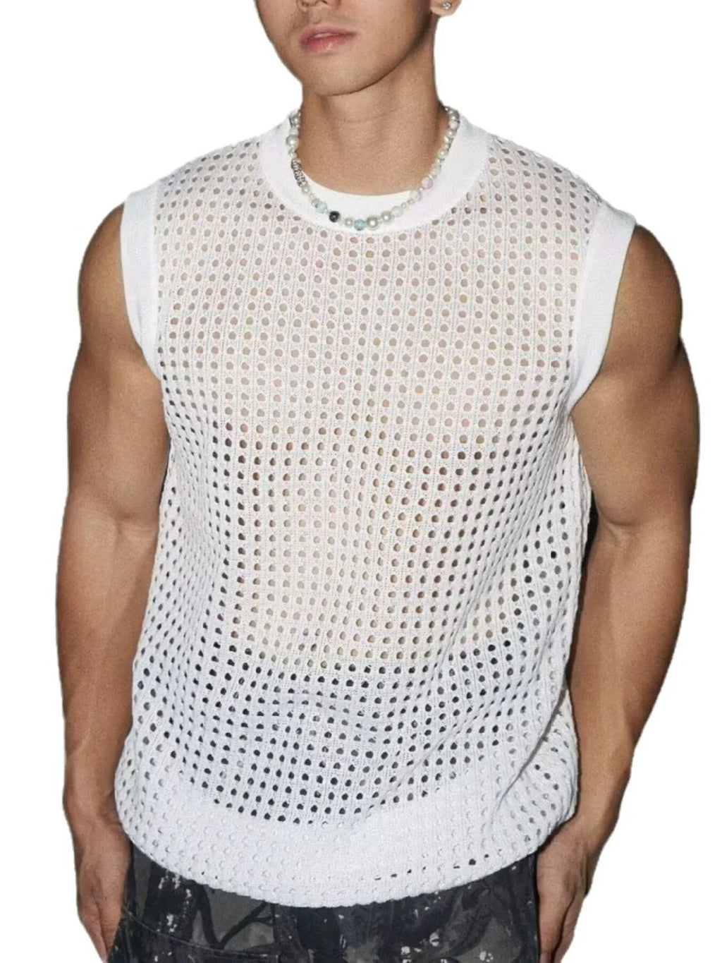 Men's Full Size Hollow Out Round Neck Tank Plus Size