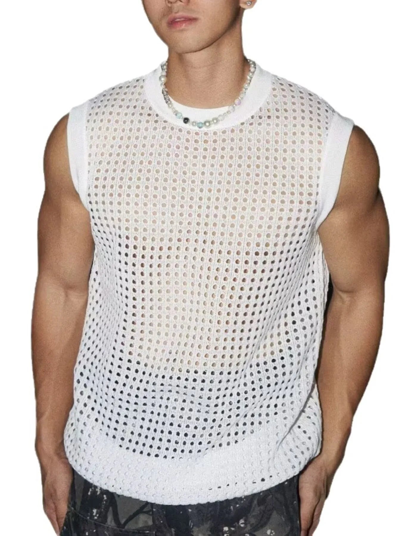 Men's Full Size Hollow Out Round Neck Tank Plus Size
