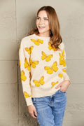 Butterfly Dropped Shoulder Crewneck Sweater
