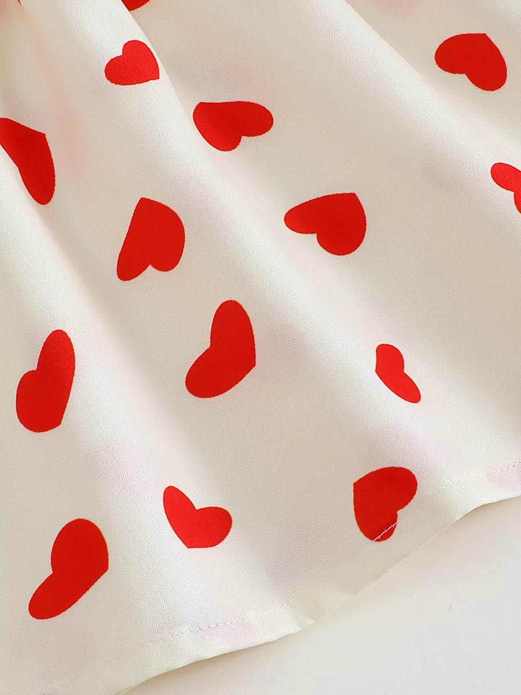Children's Heart Print Puff Sleeve Dress with Bow
