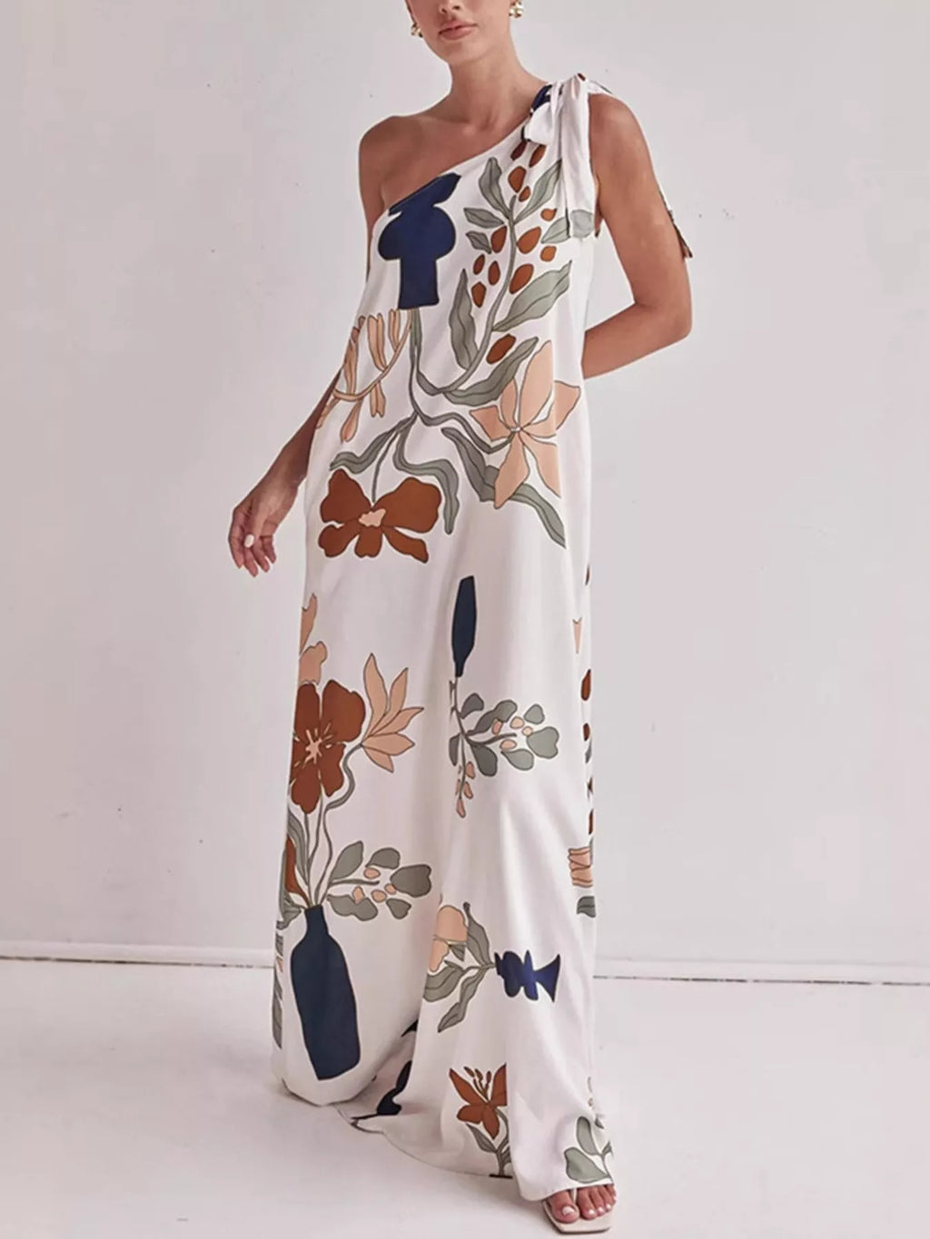Bohemian Floral Print One-Shoulder Maxi Dress