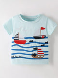 Children's Sailboat Embroidered Short Sleeve T-Shirt