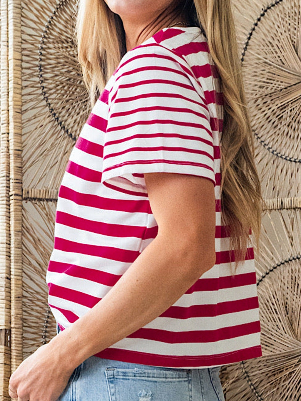 Stripe Patchwork Round Neck T Shirt