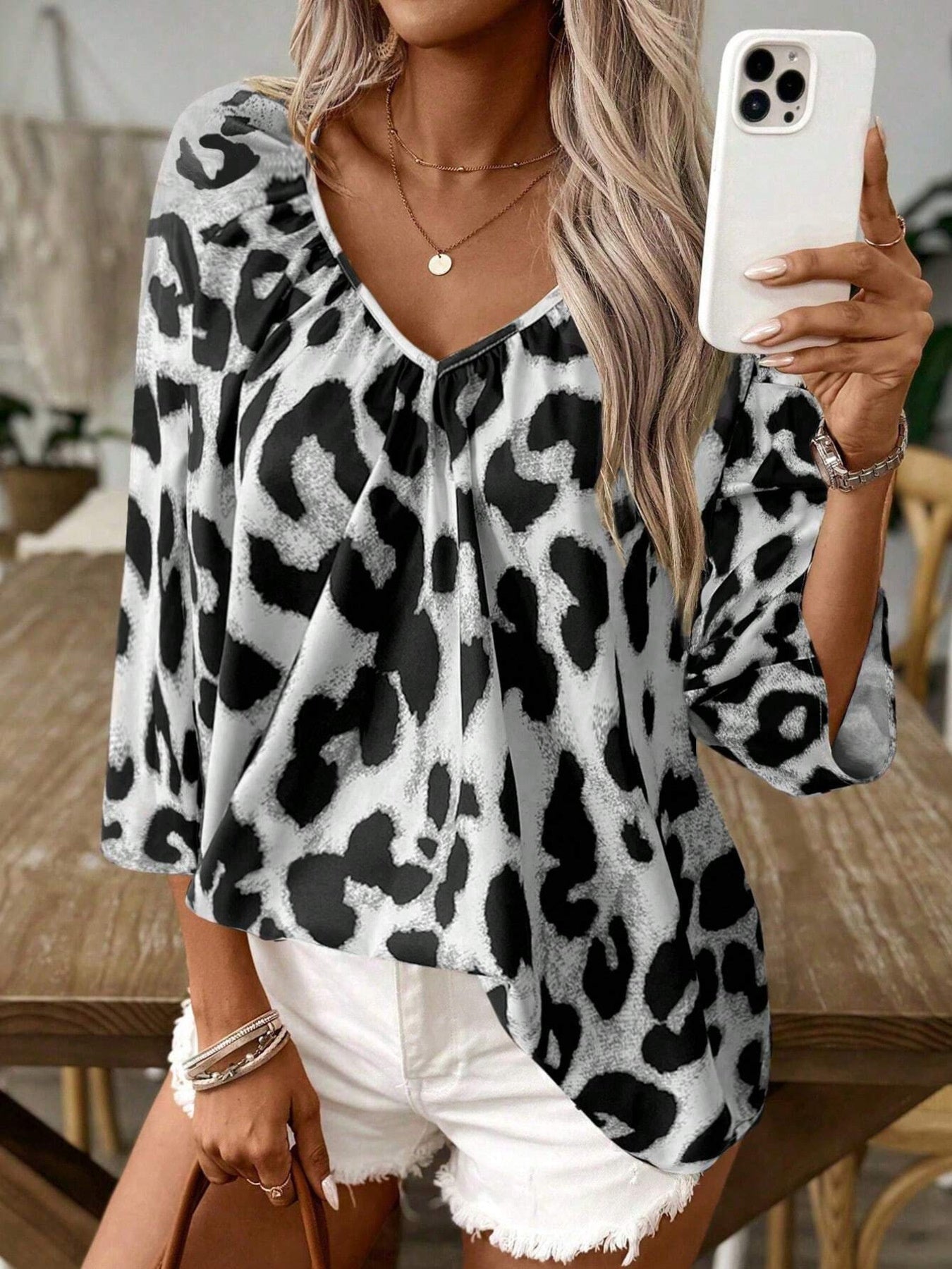 Leopard Print V-Neck Blouse
