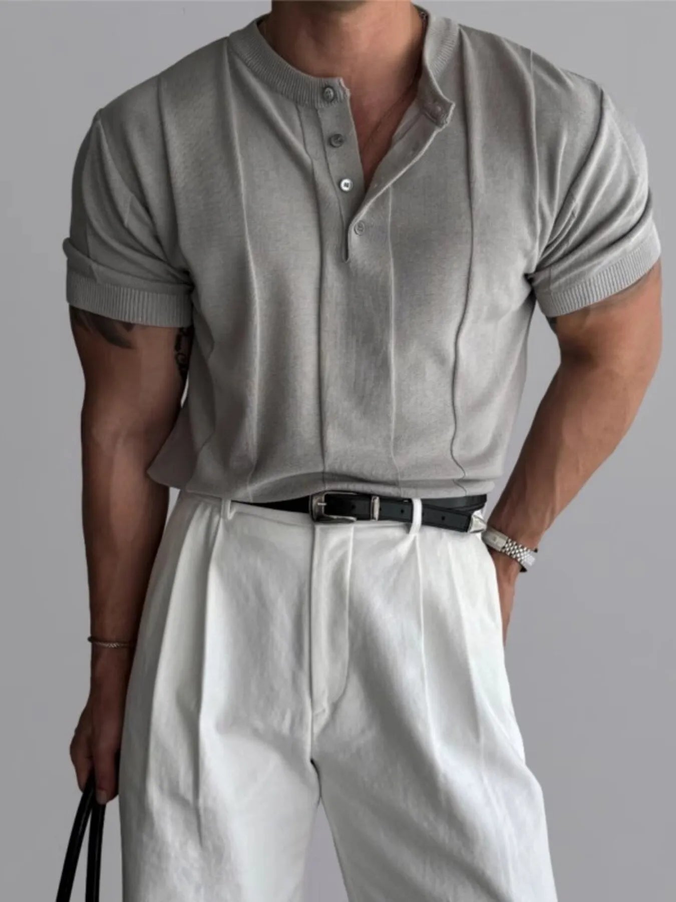 Men's Plus Size Button Detail Short Sleeve Top