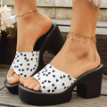 Heart Print Block Heel Sandals