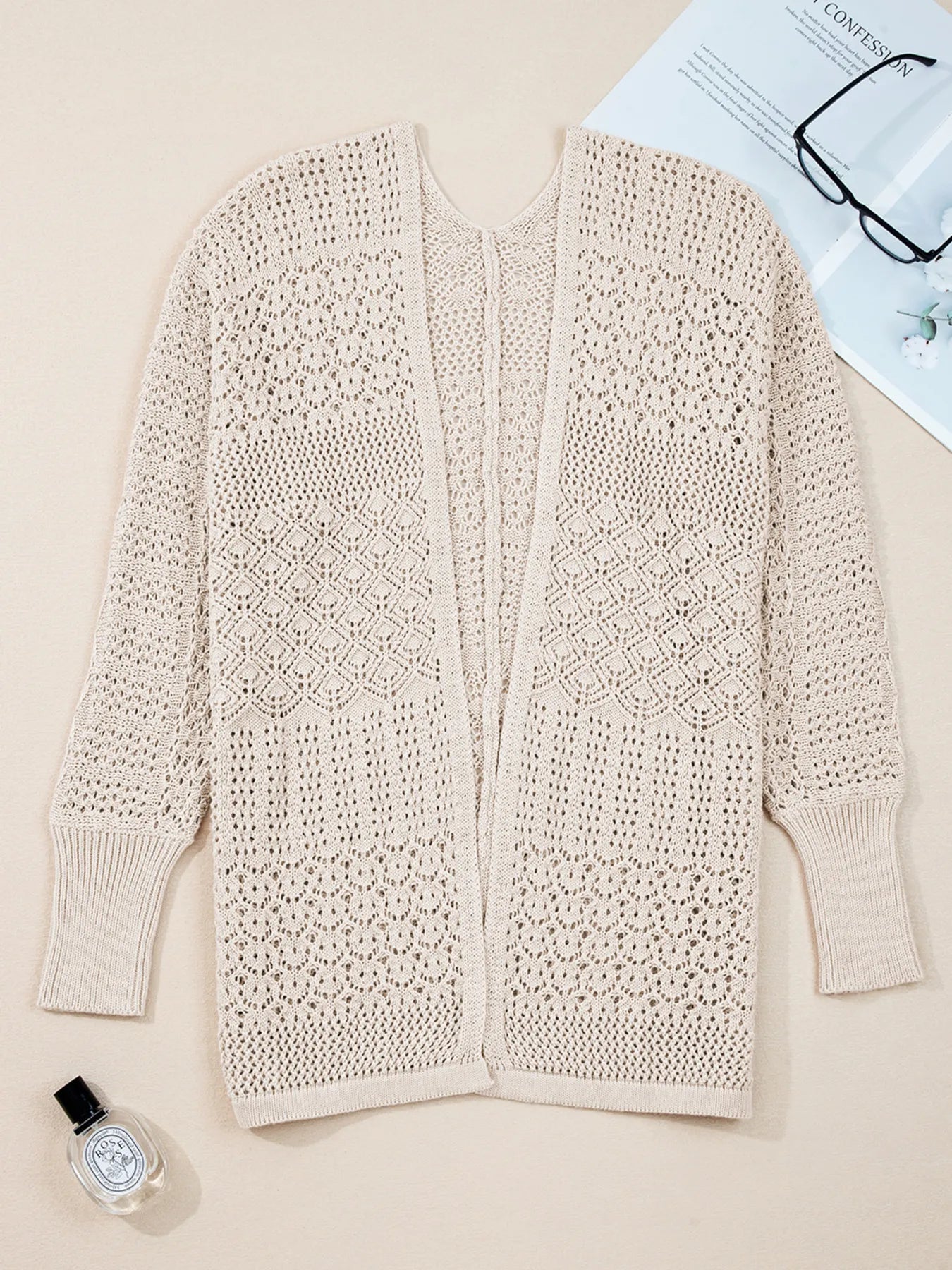 Hollowed Knit Open Front Cardigan