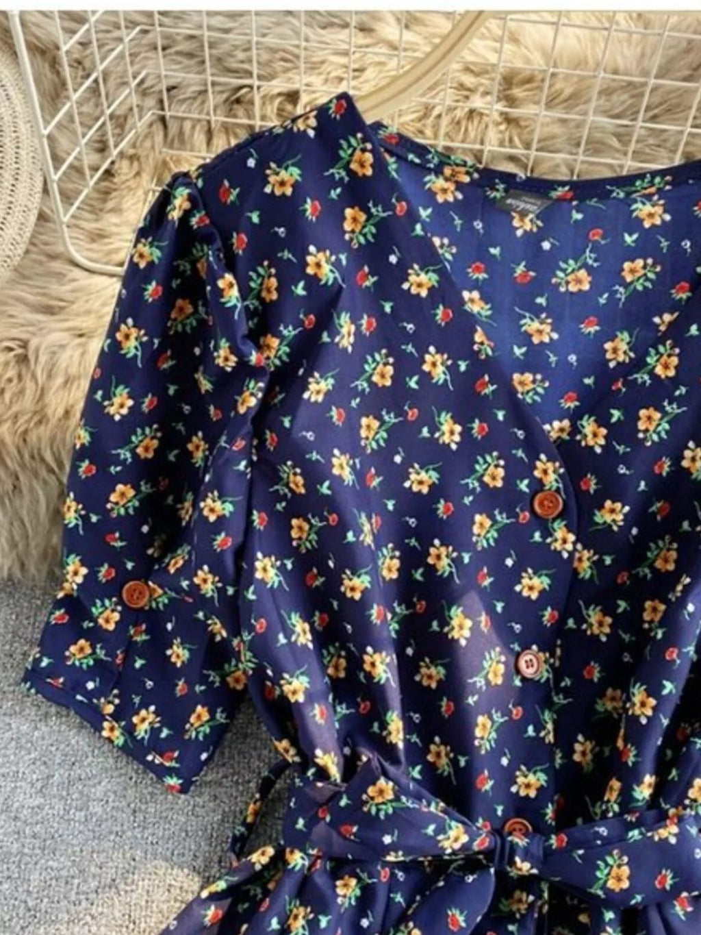 Floral Print V-Neck Midi Dress