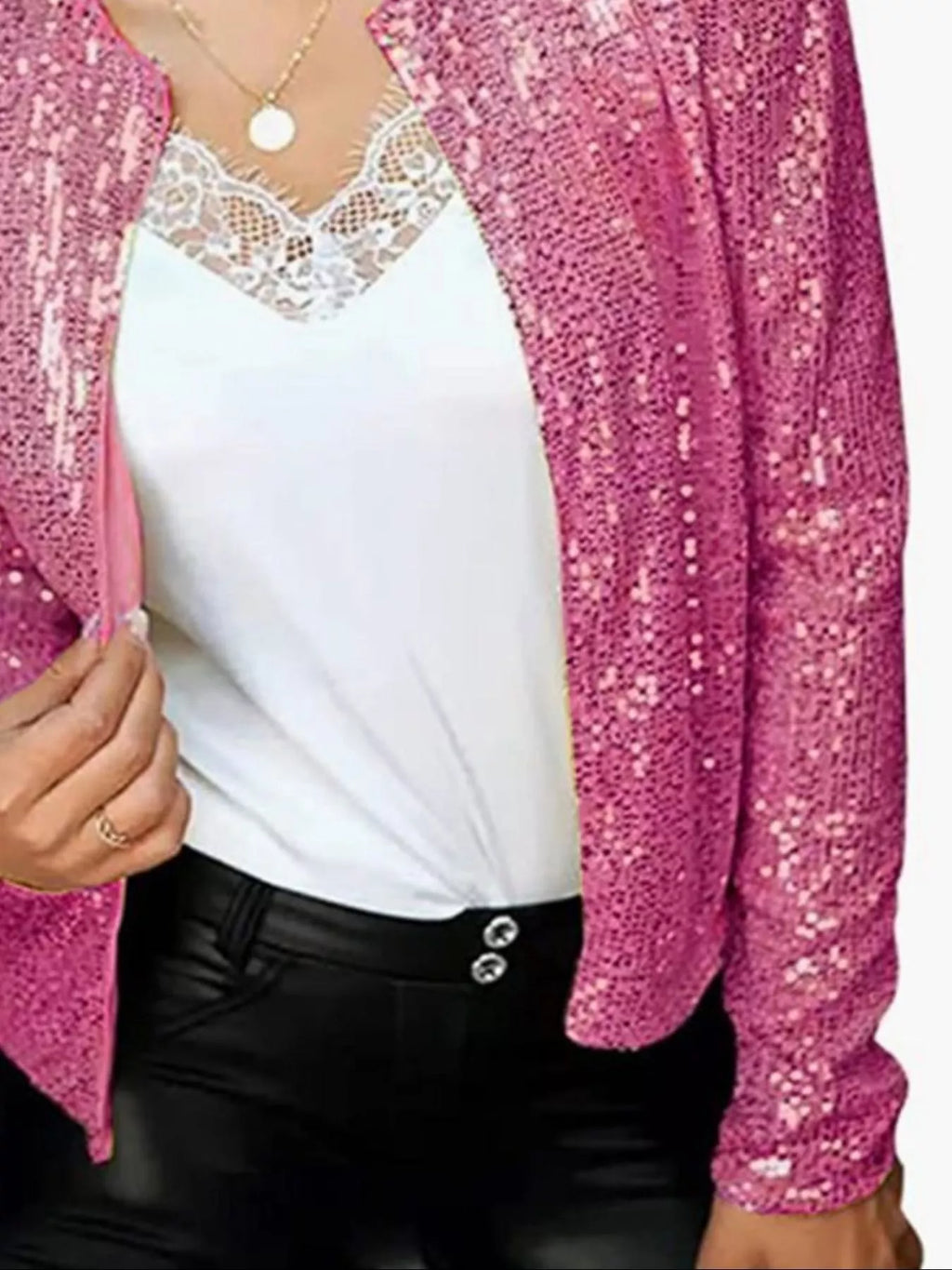 Full Size Sequin Long Sleeve Jacket Plus Size