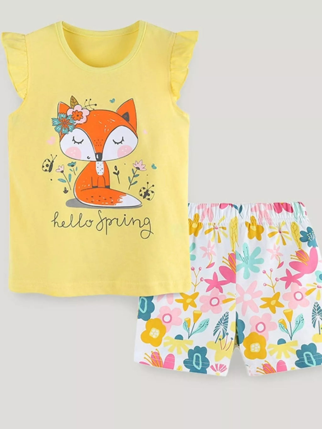 Children's Fox Tank and Floral Shorts Set