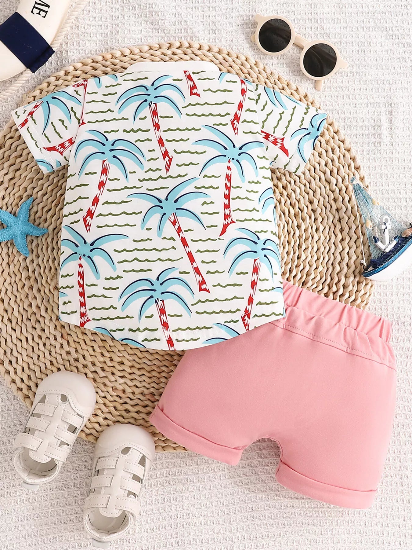 Children's Palm Tree Print T-Shirt and Shorts Set