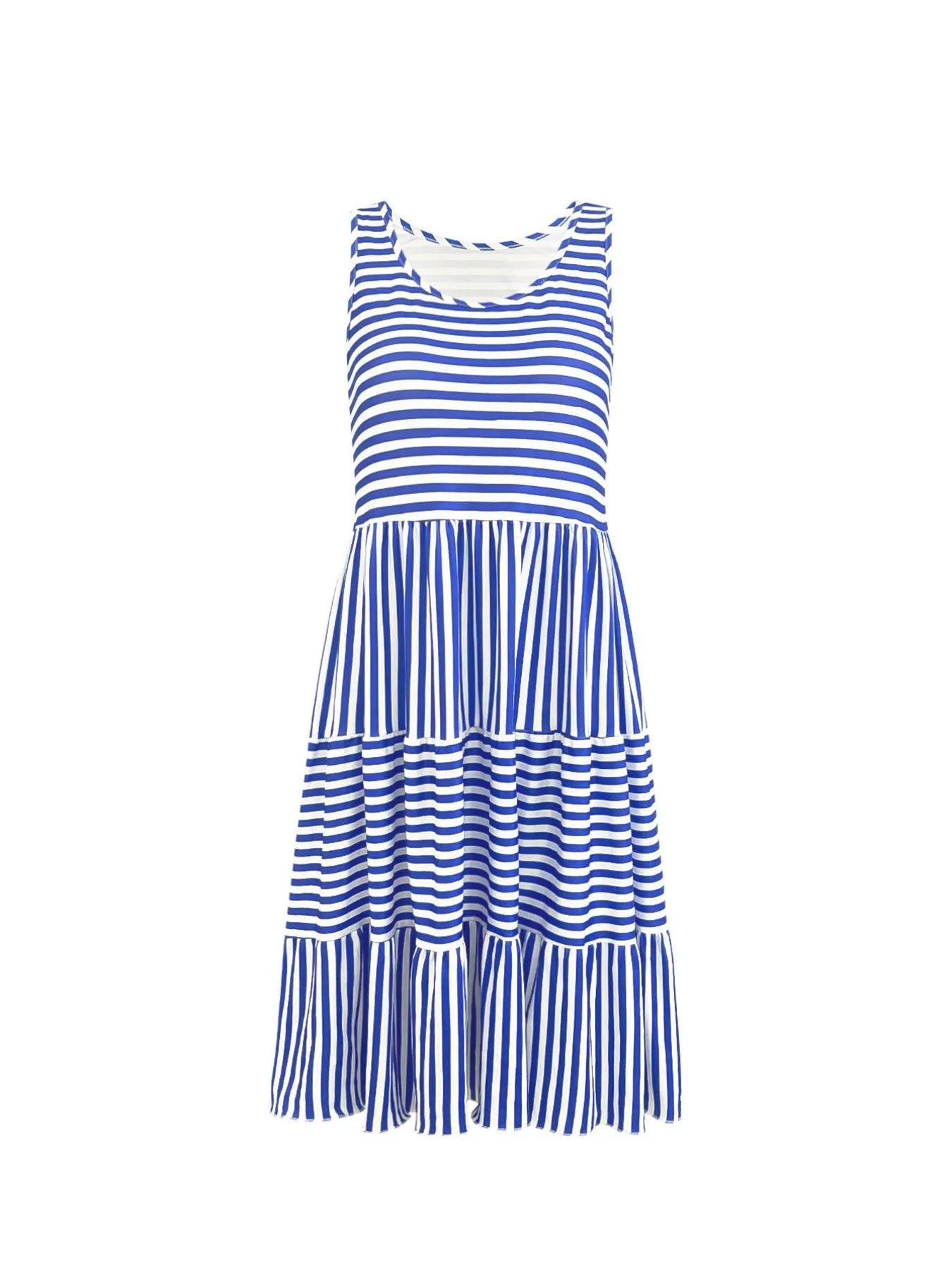 Casual Striped Tiered Ruffle Tank Dress