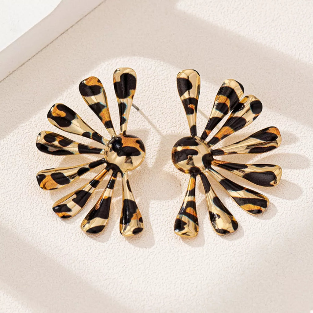 Leopard Print Fan-Shaped Earrings