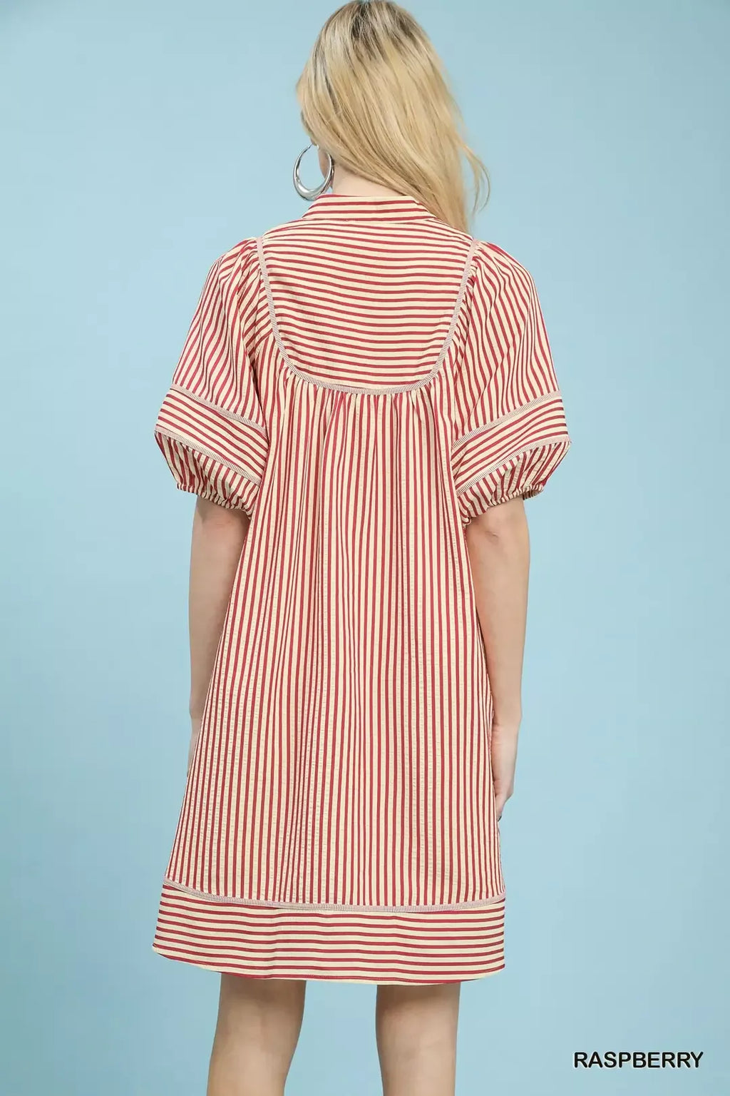 Umgee Striped Puff Sleeve Shift Dress