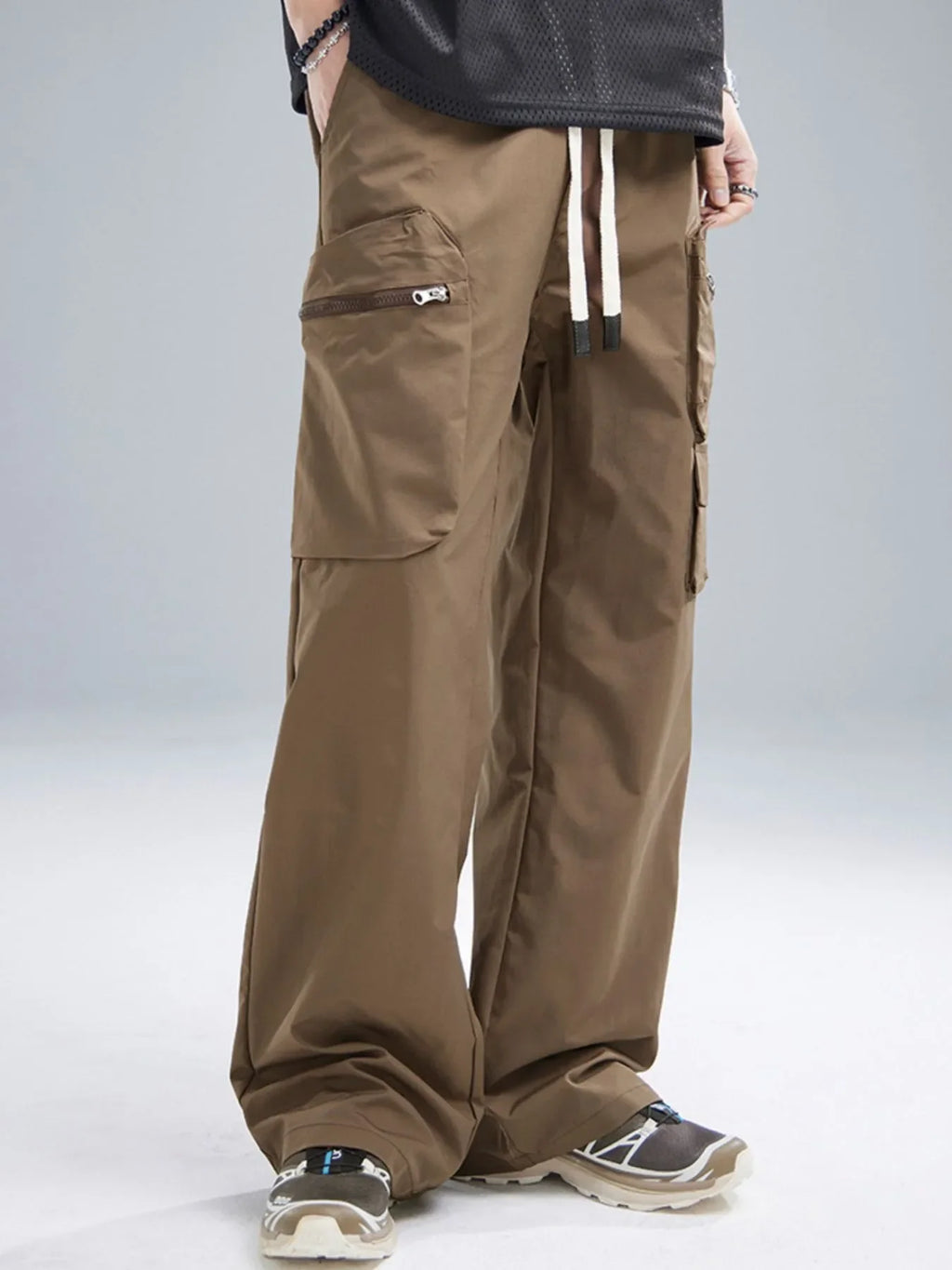 Men's Multi-Pocket Cargo Wide Leg Pants with Drawstring Waist