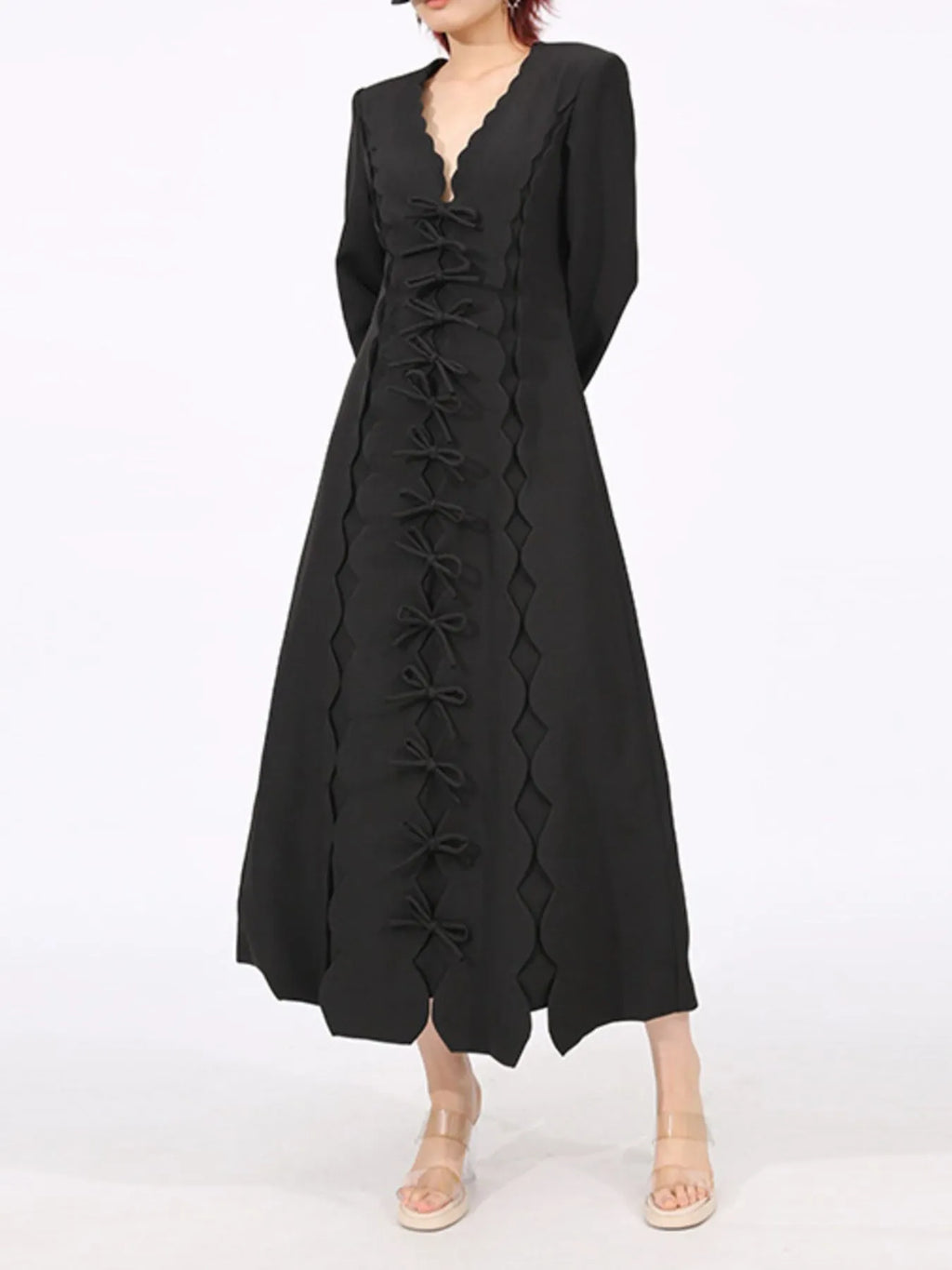 Long Sleeve Bow Front Midi Dress
