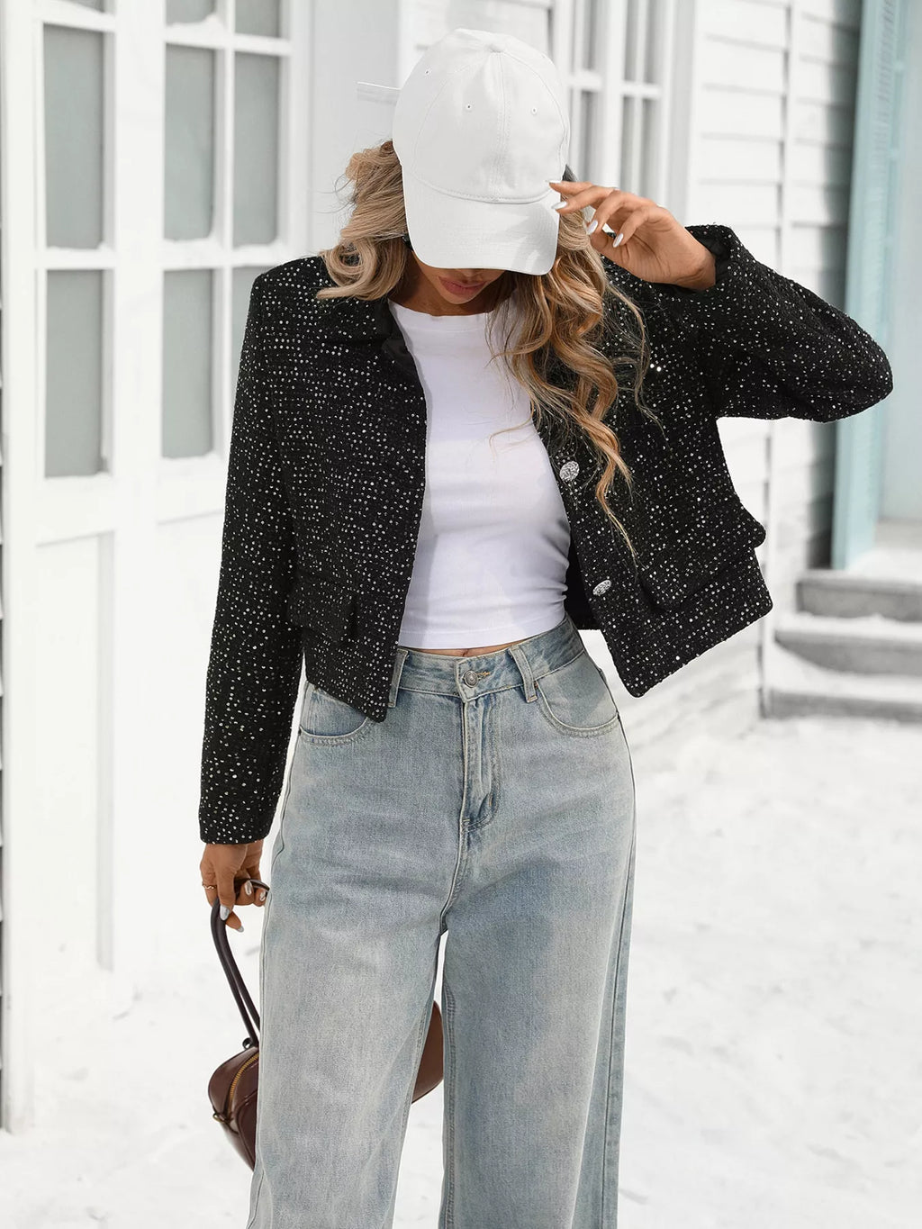 Tweed Button Up Cropped Jacket