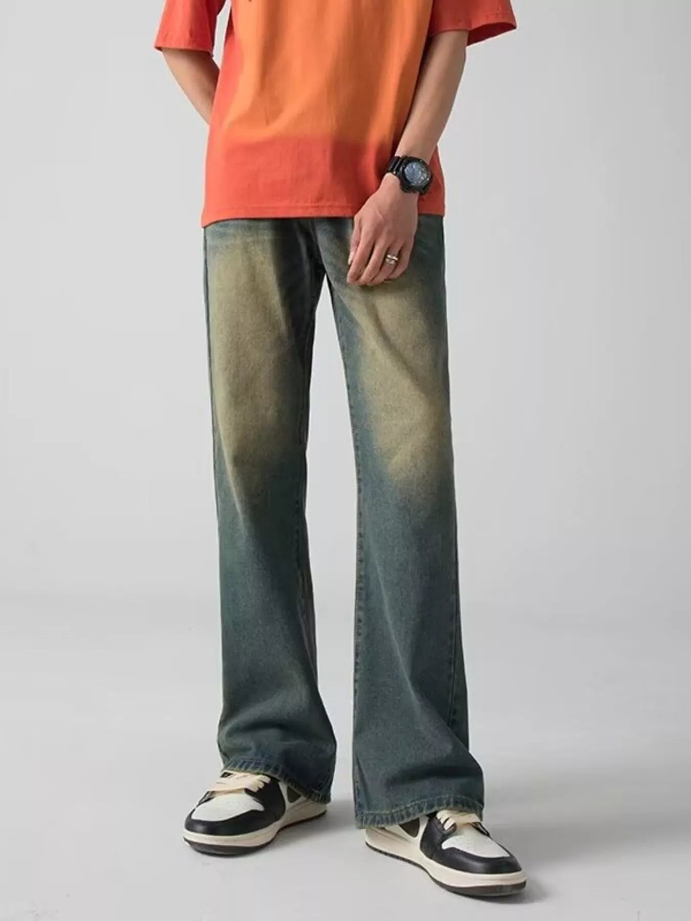 Men's Plus Size Vintage Wash Wide Leg Jeans