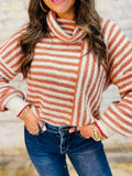 Striped Cowl Neck Long Sleeve Sweater
