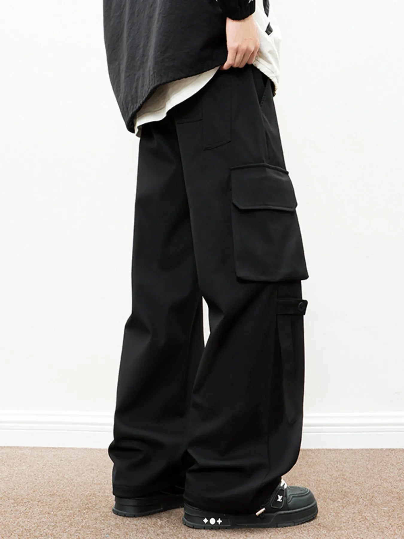 Men's Plus Size Loose Fit Cargo Pants with Drawstring