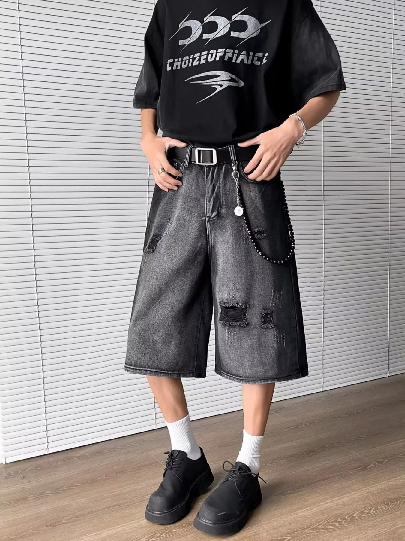 Men's Full Size Distressed Wide Leg Denim Shorts Plus Size