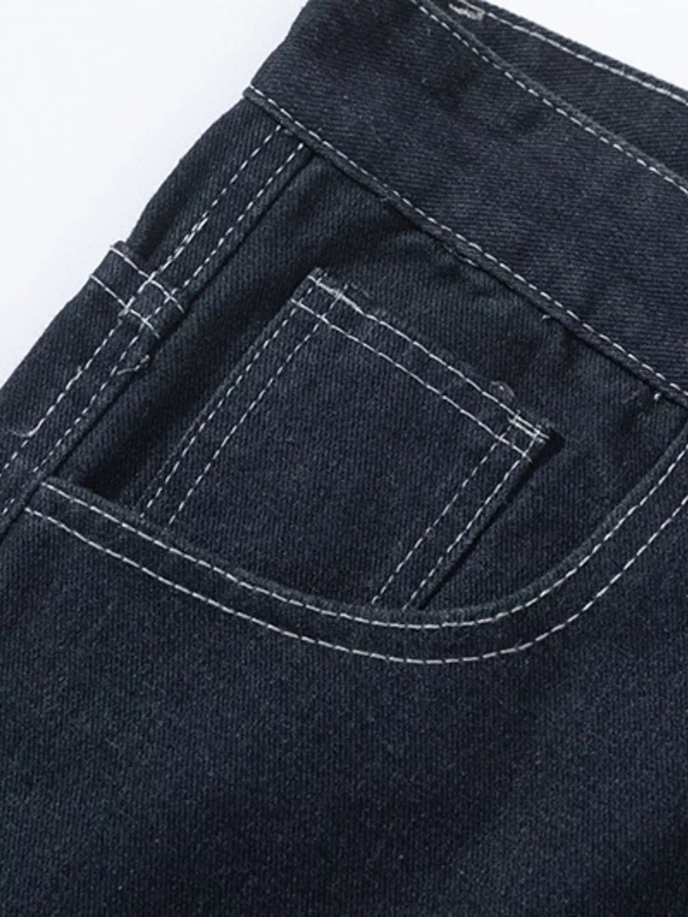 Men's Plaid Pocket Wide Leg Jeans