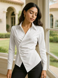 Asymmetric Collared Neck Long Sleeve Shirt