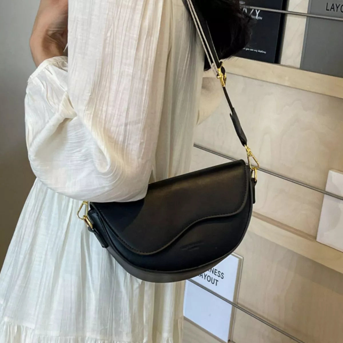 Leather Crescent Crossbody Bag