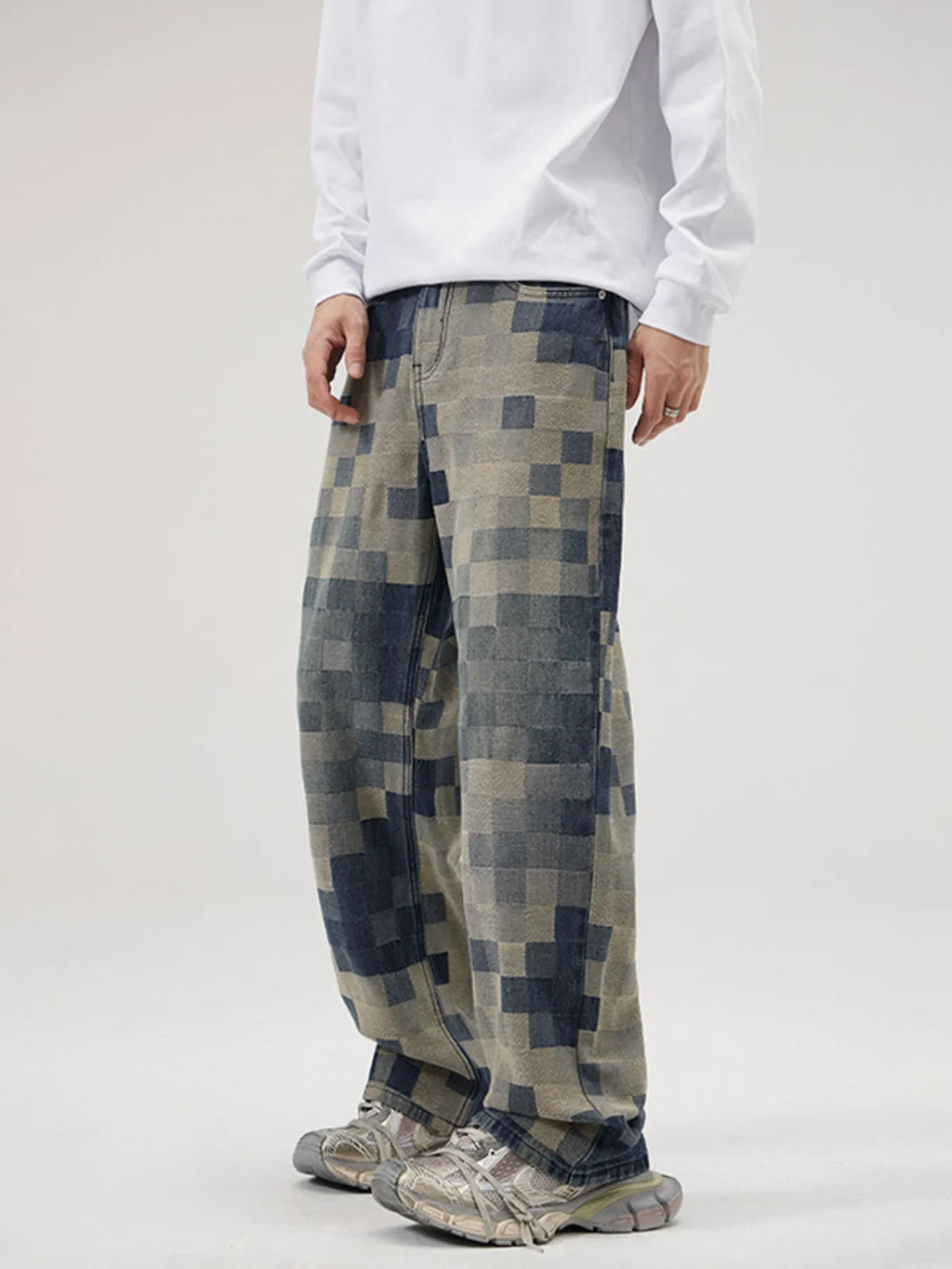 Men's Full Size Pixelated Print Loose Fit Jeans Plus Size