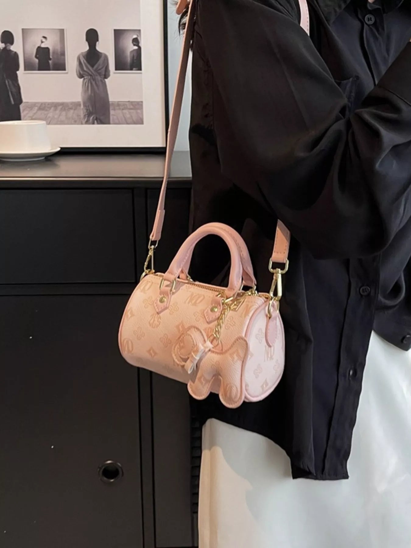 Barrel Crossbody Bag with Charm