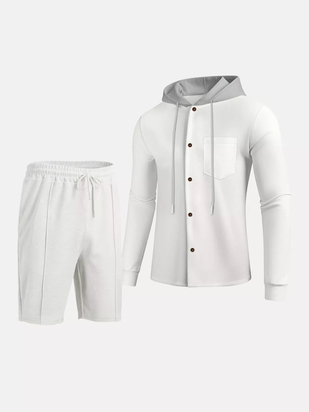 Men's Full Size Casual Hooded Button-Up Top and Shorts Set Plus Size