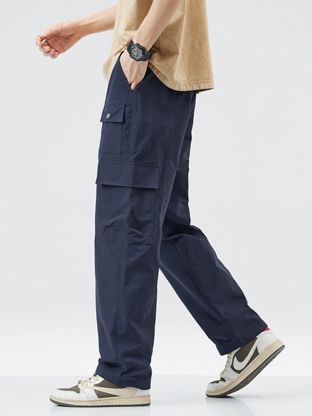 Men's Full Size Relaxed Fit Cargo Pants with Drawstring Plus Size