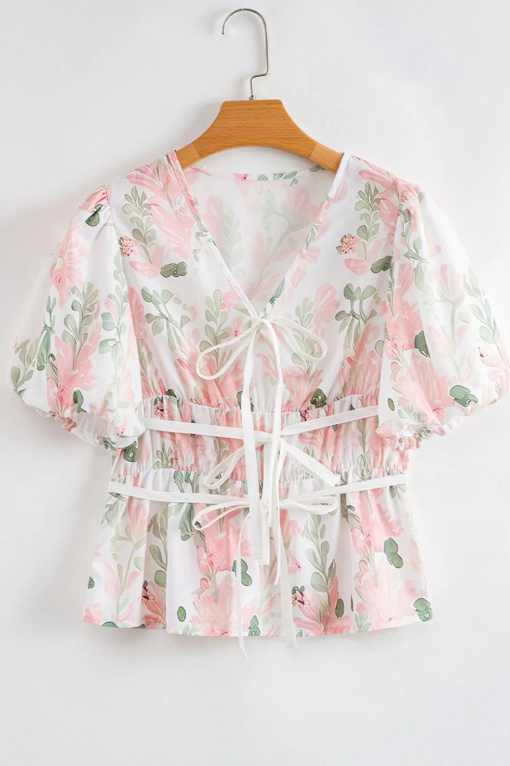 Tied Printed Short Sleeve Blouse