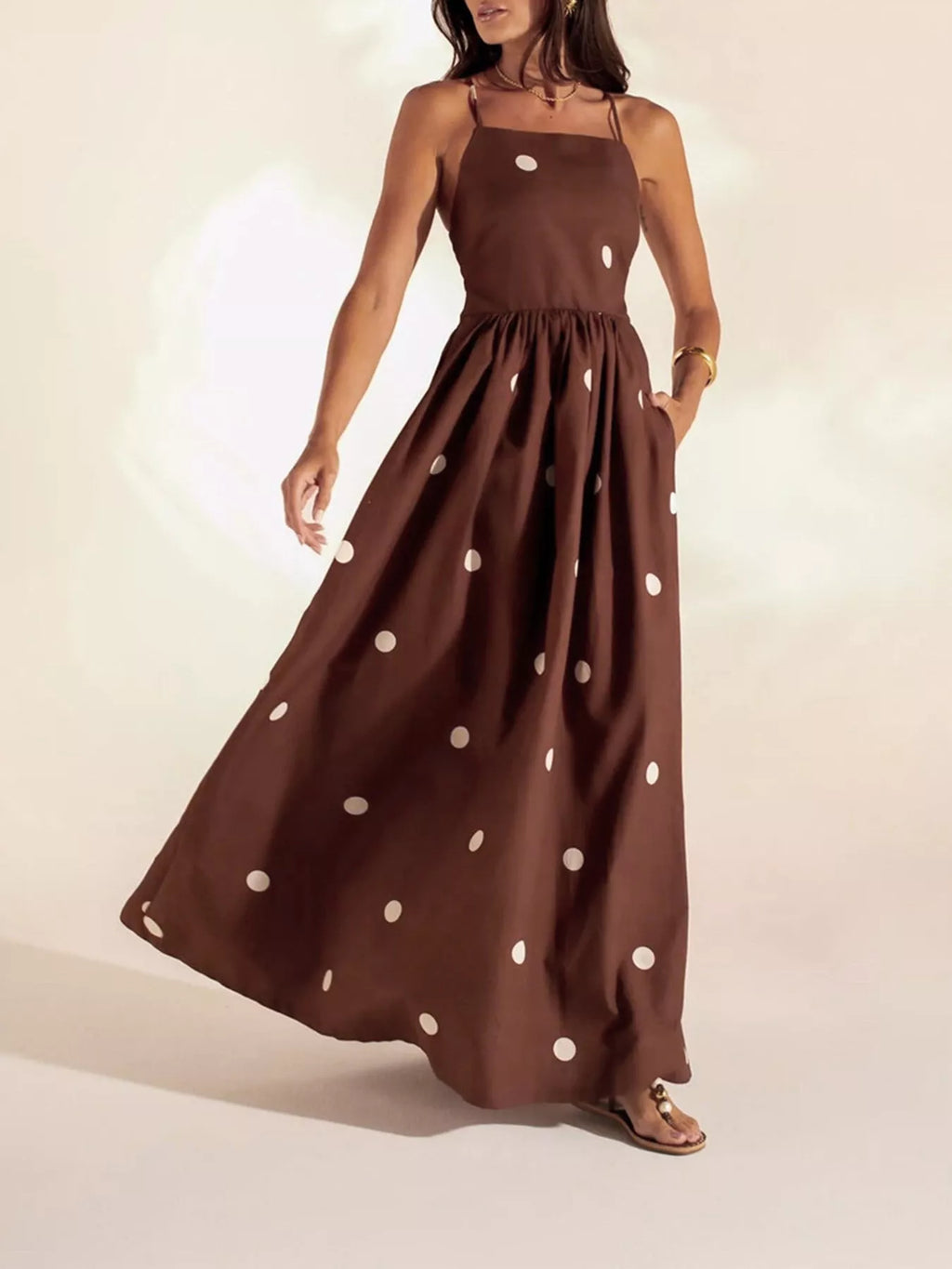 Polka Dot Maxi Dress with Spaghetti Straps