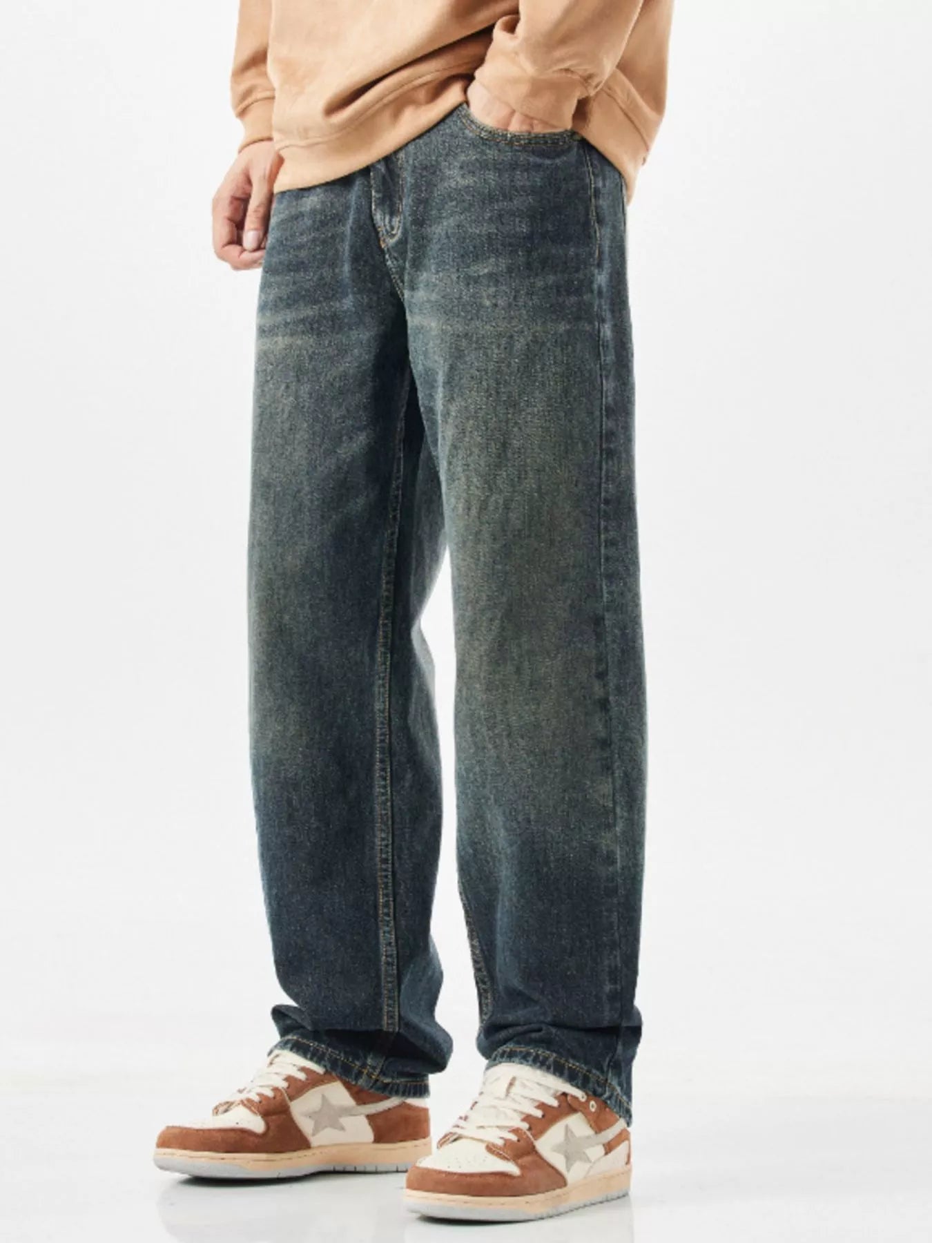 Men's Vintage Wash Wide Leg Jeans