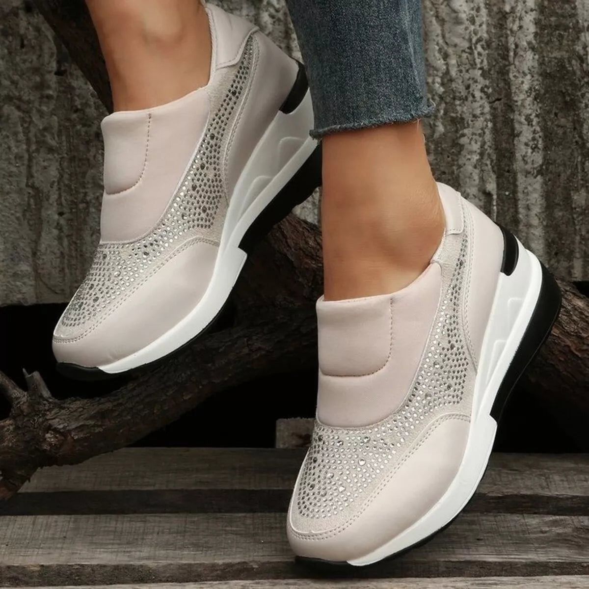 Rhinestone Embellished Wedge Sneakers