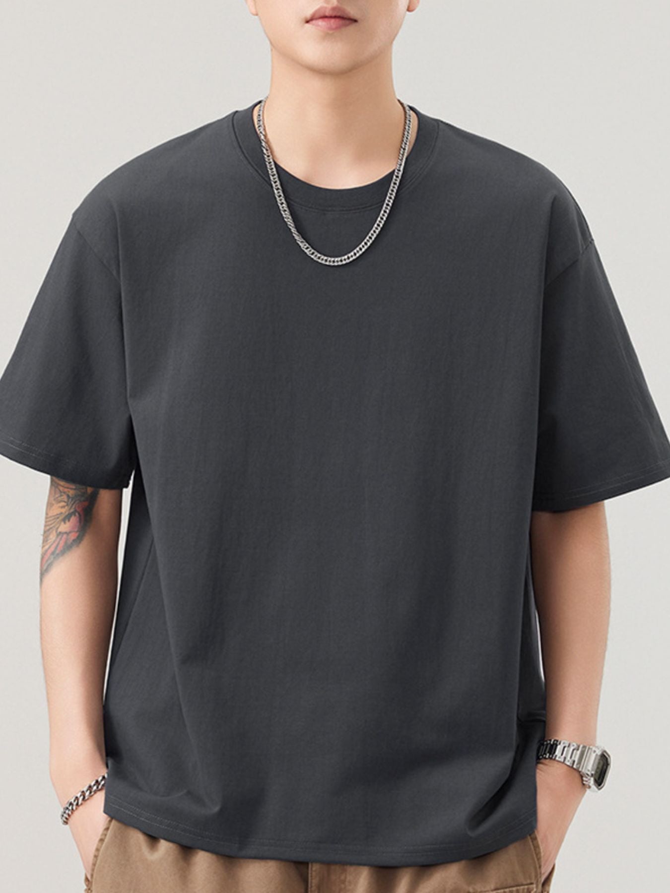Men's Plus Size Solid Color Casual Loose T-Shirt