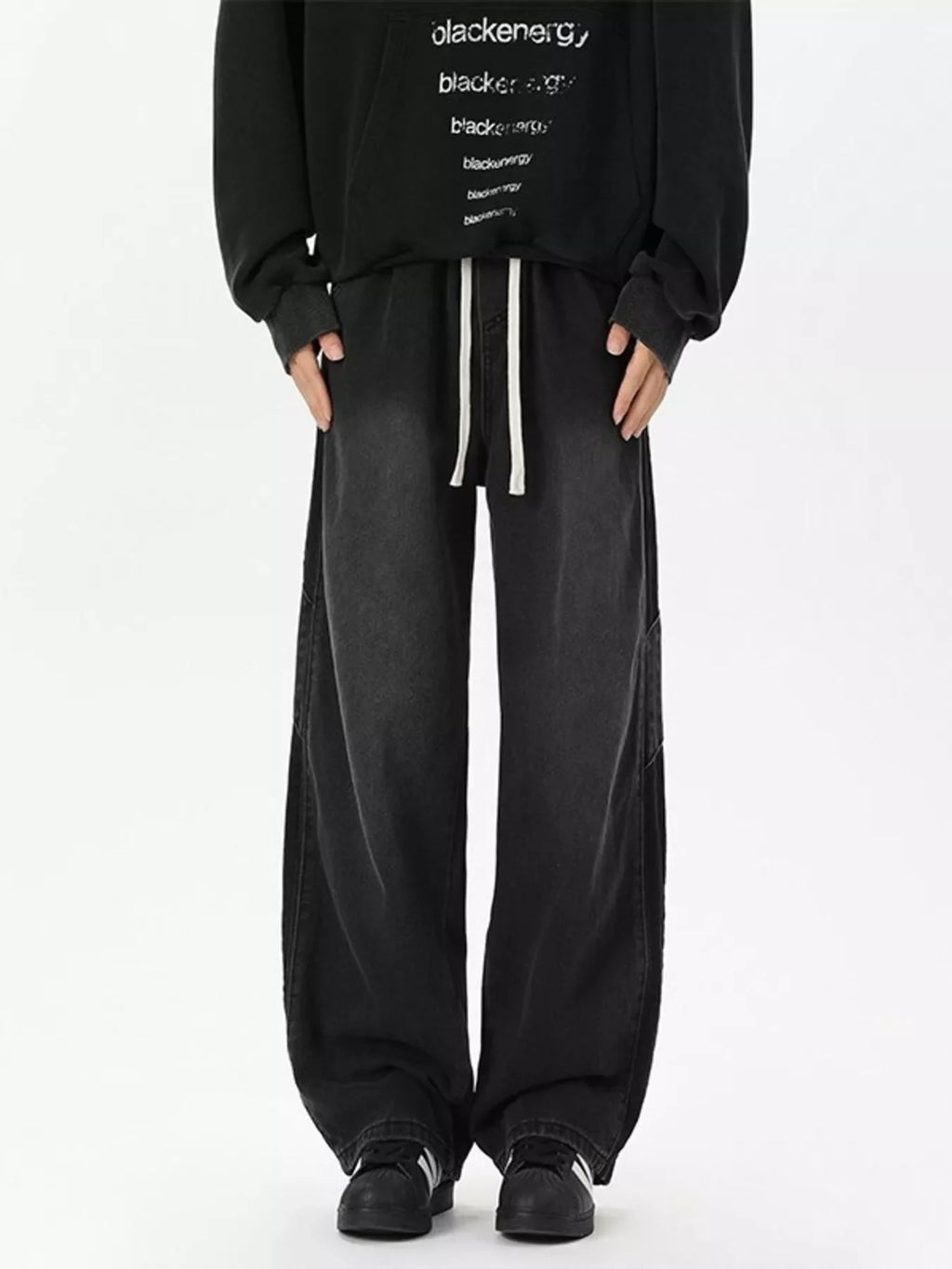 Men's Full Size Wash Wide-Leg Jeans with Stripe Plus Size