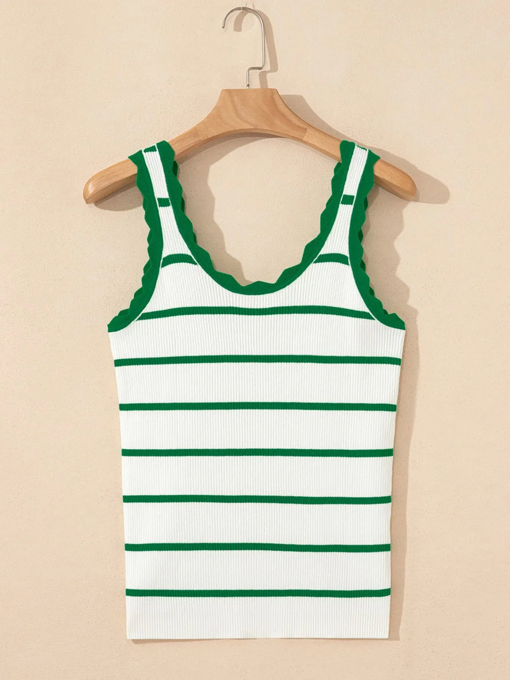 Stripe Scalloped Edge Crew Neck Knit Tank Top