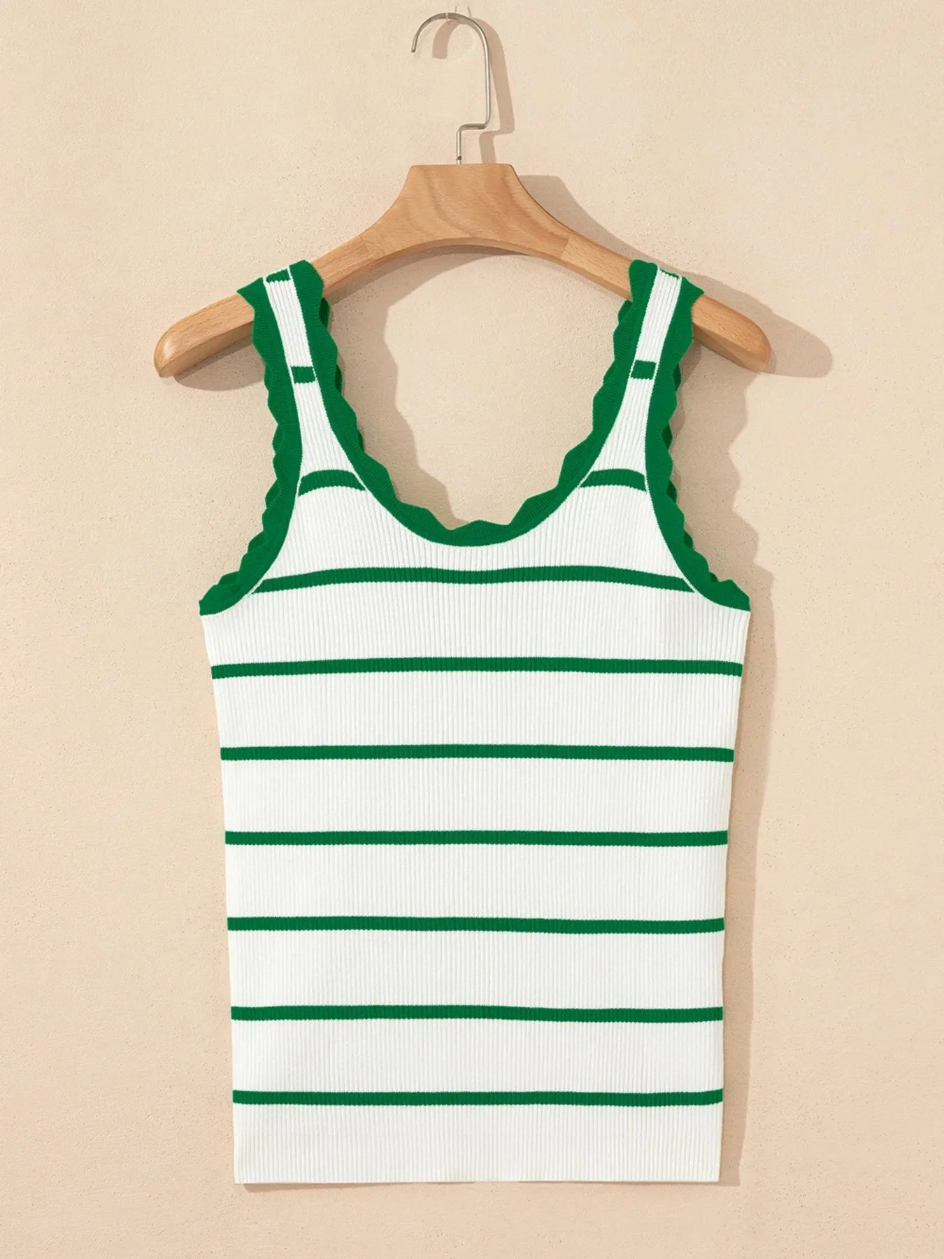 Stripe Scalloped Edge Crew Neck Knit Tank Top
