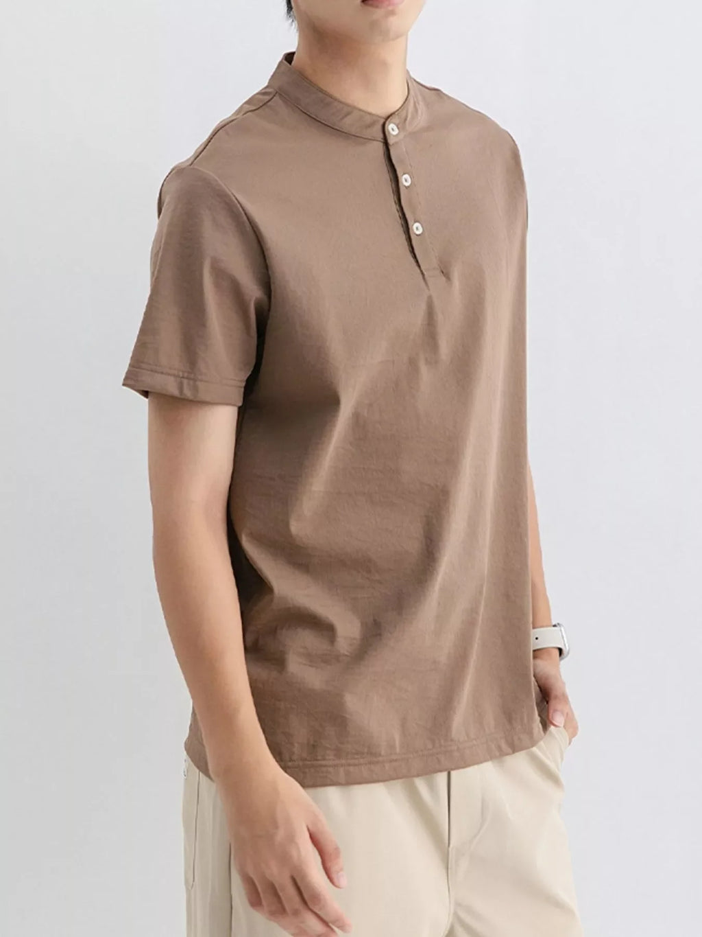 Men's Plus Size Button Detail Short Sleeve Top