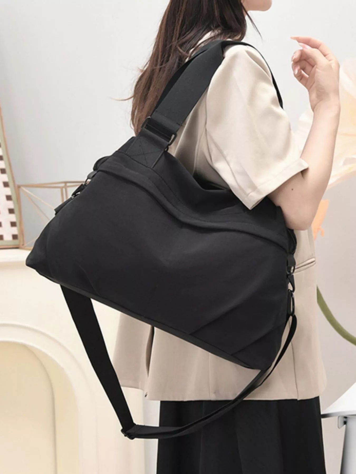 Solid Color Nylon Crossbody Bag
