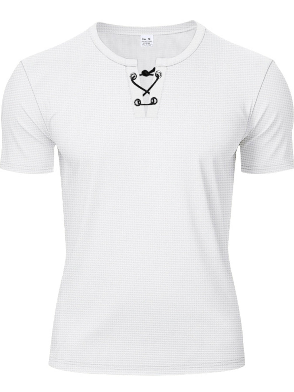 Men's Full Size Lace-Up Neck T-Shirt Plus Size