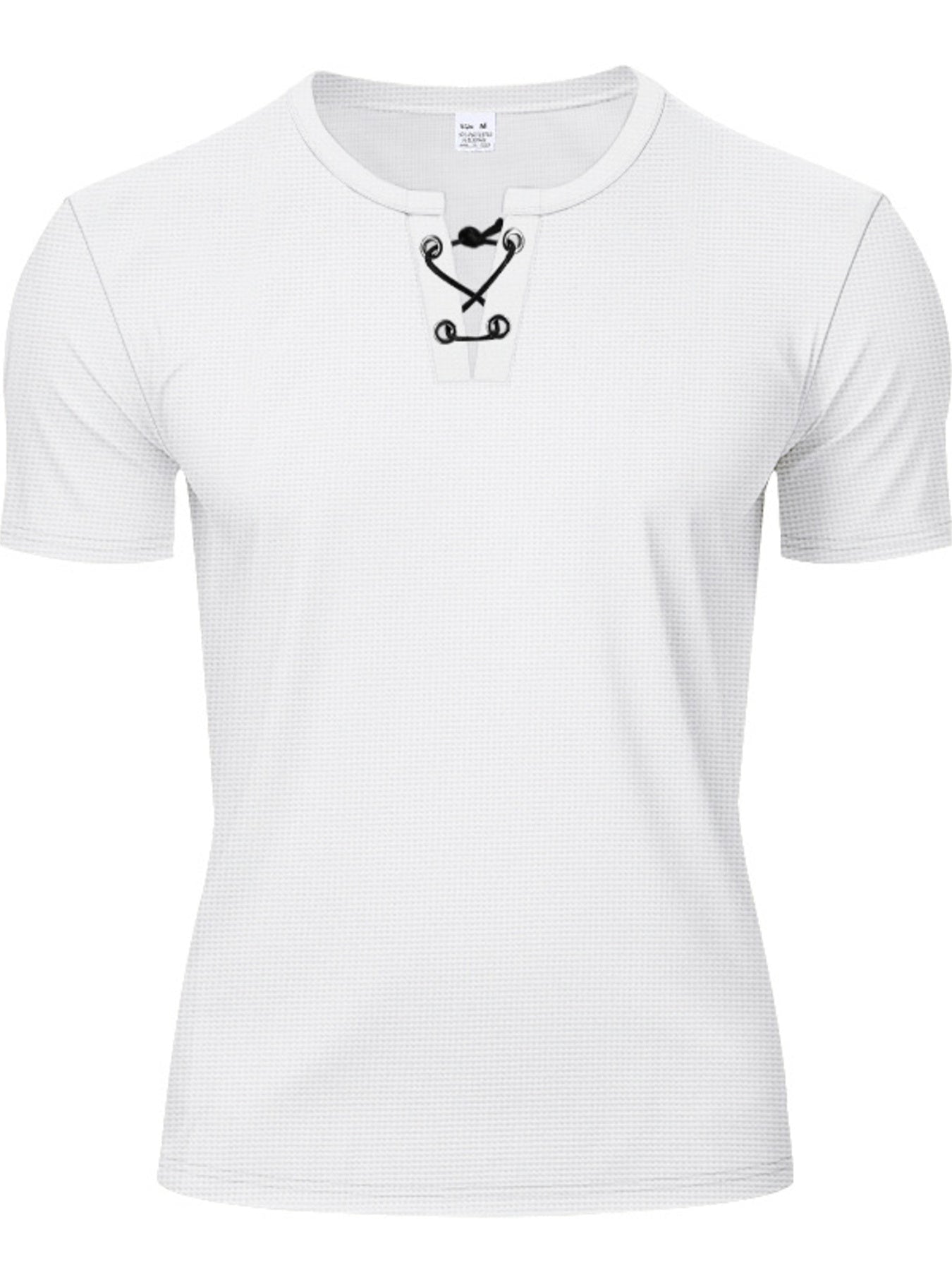Men's Full Size Lace-Up Neck T-Shirt Plus Size