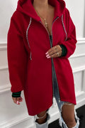 Contrast Cuffed Drop Shoulder Zip Up Hoodie