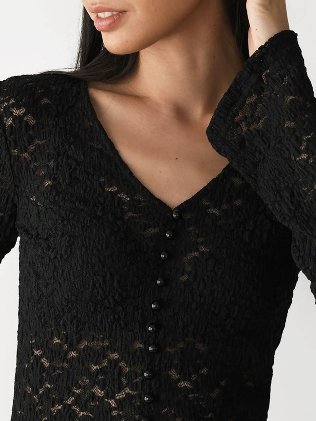 Lace V-Neck Flare Sleeve T-Shirt