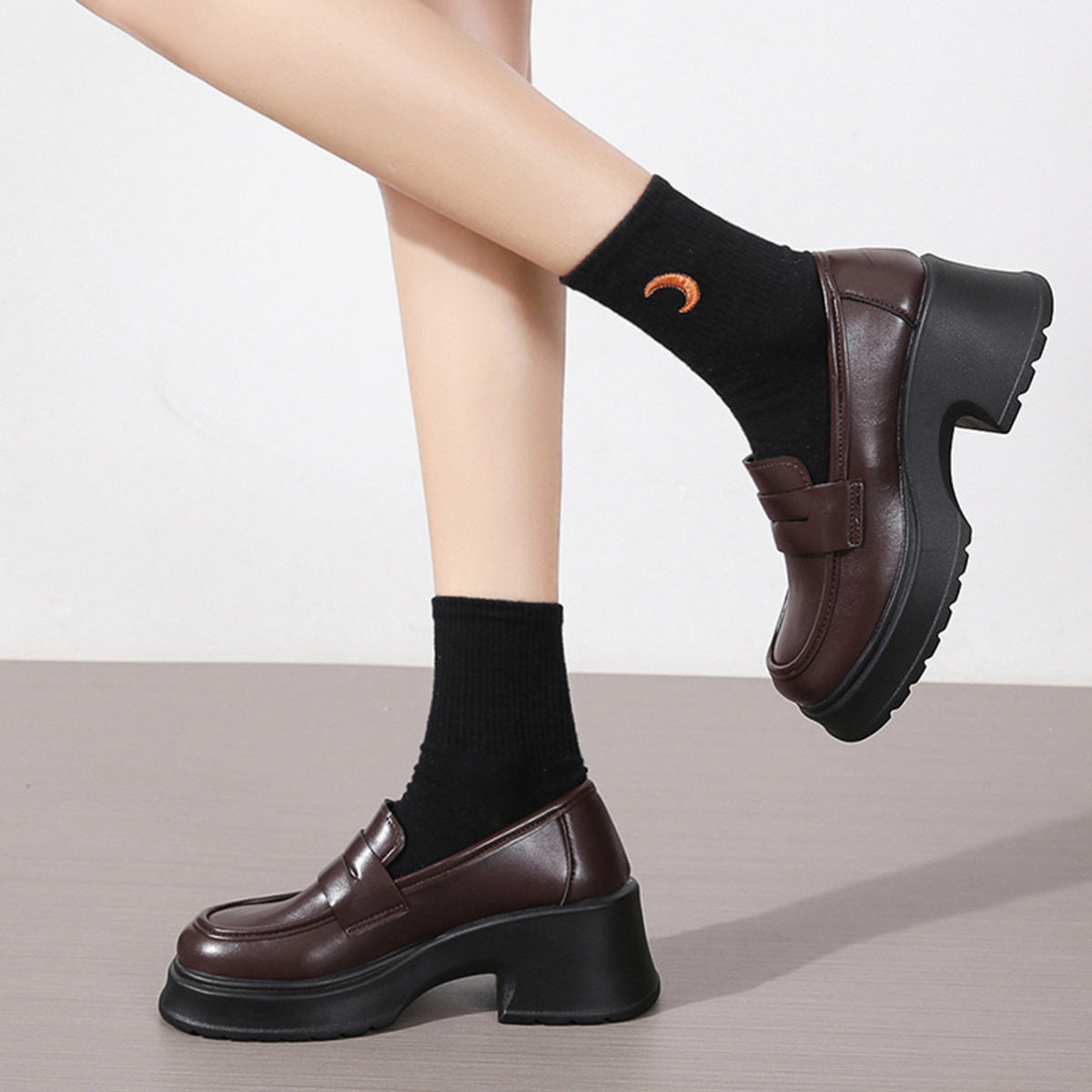 Round Toe Block Heels Loafers