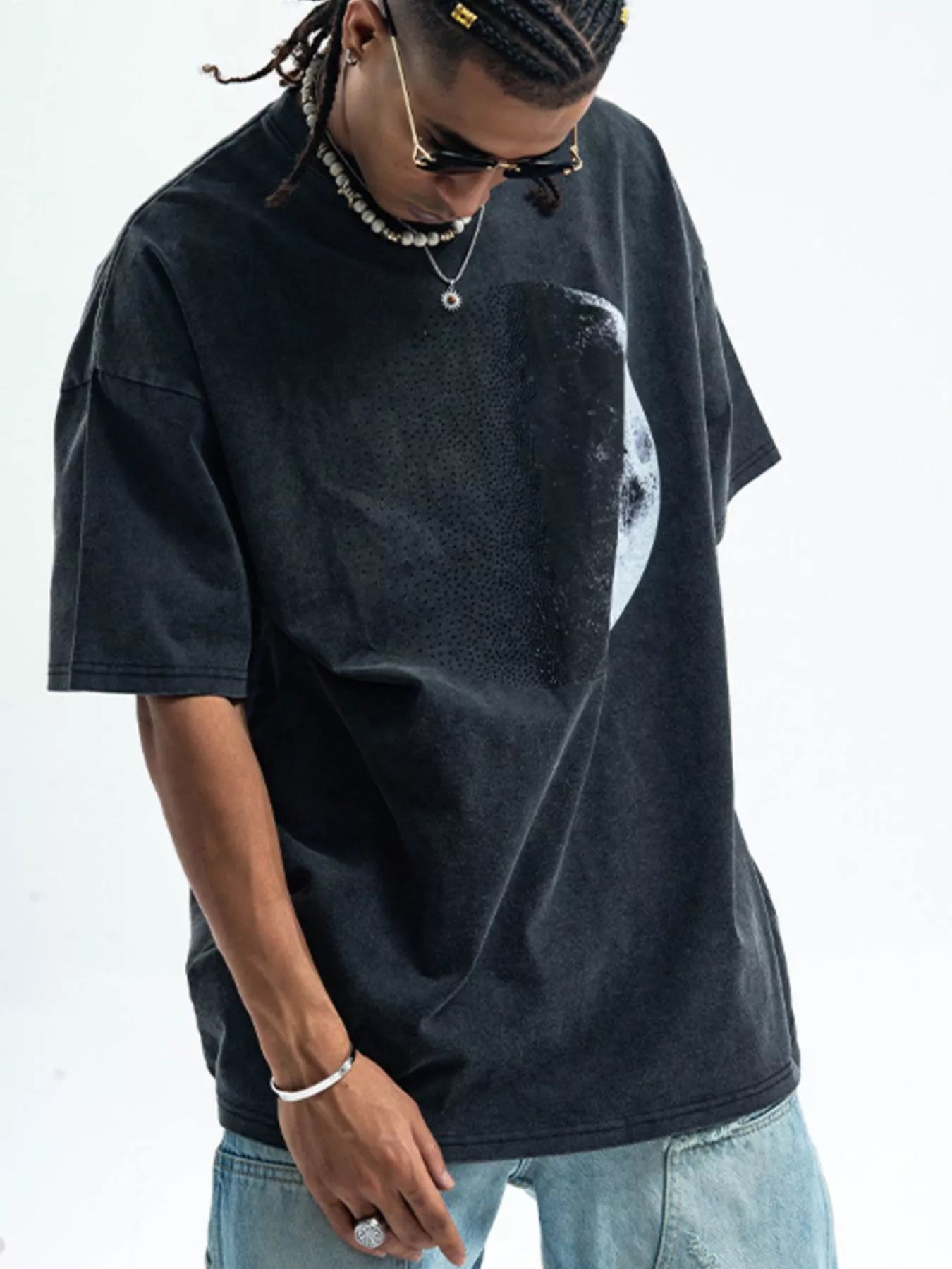 Men's Moon Round Neck Half Sleeve T-Shirt