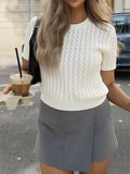 Cable-Knit Short Sleeve Sweater