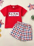 Children's Patriotic USA Embroidered Short Sleeve T-Shirt & Shorts Set